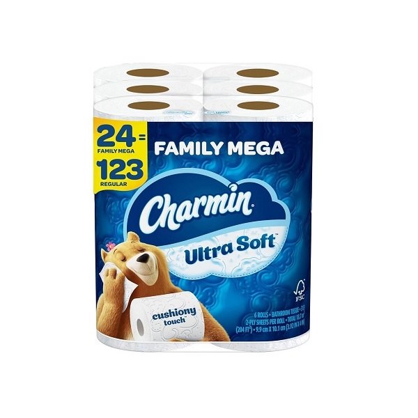Charmin Ultra Soft Cushiony Touch Toilet Paper, 24 Family Mega Rolls (Equal  to 123 Regular Rolls)