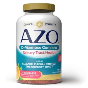 AZO D Mannose Urinary Tract Health Gummies, 40 Count, Clinical Strength 2000mg, Helps Cleanse, Flush & Protect, No.1 Pharmacist Recommended Brand, Vegan Tangy Citrus Blast Flavor, Non-GMO, Gluten Free
