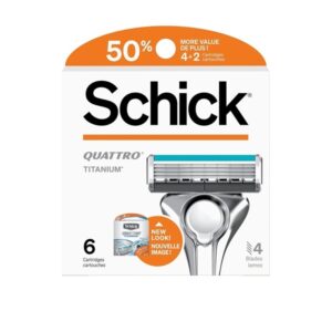 Schick Quattro Mens Titanium Razor Blade Refills For Men Value Pack, 6 Count