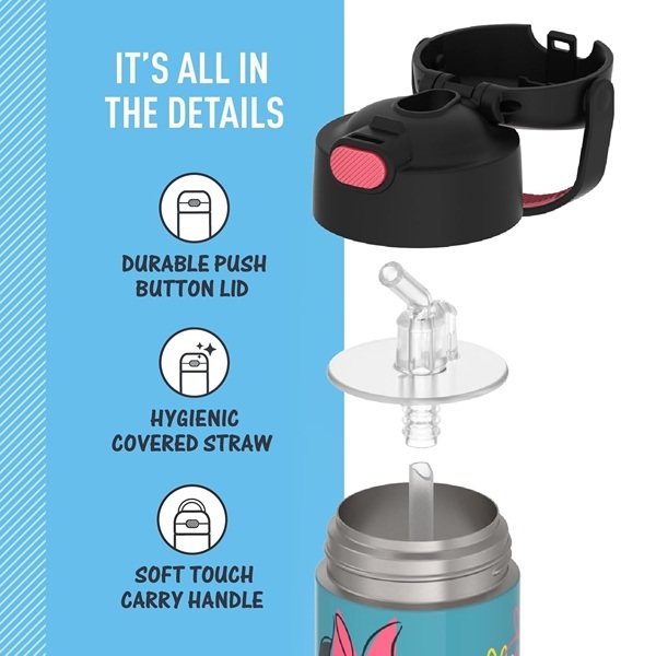 THERMOS FUNTAINER Water Bottle with Straw - 12 Ounce - Kids Stainless Steel Vacuum Insulated Water Bottle with Lid, Minnie Mouse - Image 2