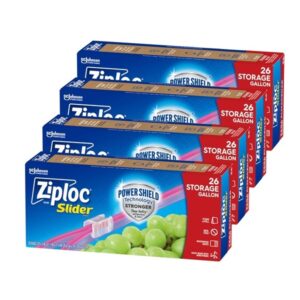 Ziploc Slider Storage Bags gallon, 4 Pack, 26 Ct (104 Total Bags)(Plastic, Transparent)