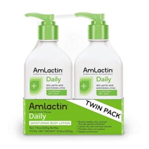 AmLactin Daily Moisturizing Body Lotion | Instantly Hydrates, Relieves Roughness | Powerful Alpha-Hydroxy Therapy Gently Exfoliates | Smooths Dry Skin | Twin Pack (2) 7.9 oz. Bottles
