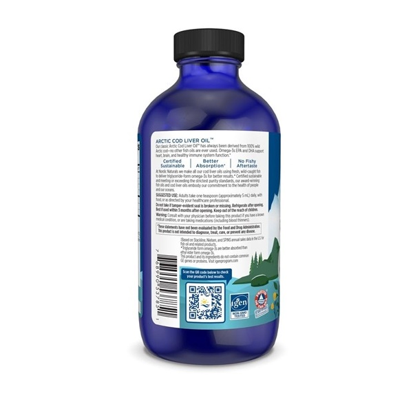Nordic Naturals Arctic Cod Liver Oil | 1060 Mg Omega 3 Fish Oil EPA & DHA Supplement | Omega 3 Cod Liver Oil Liquid For Heart, Brain Health & Optimal Wellness | Unflavoured Fish Oil 8 Fl Oz (237 Ml) - Image 3