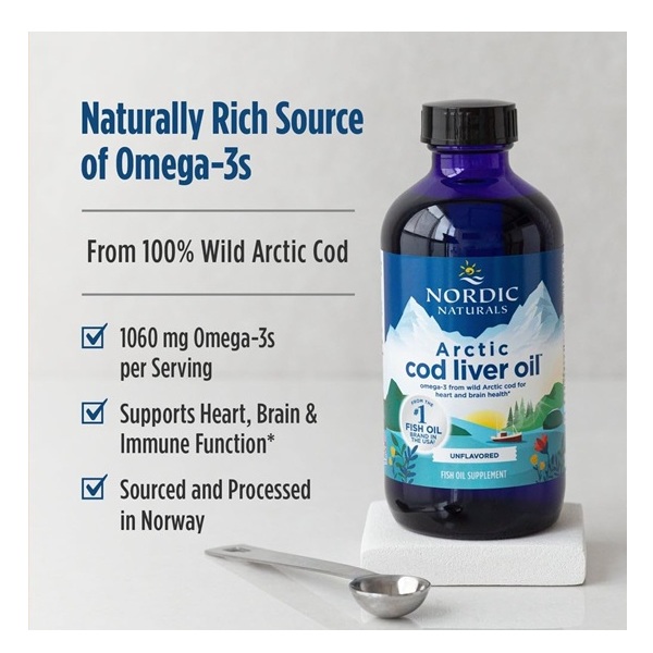 Nordic Naturals Arctic Cod Liver Oil | 1060 Mg Omega 3 Fish Oil EPA & DHA Supplement | Omega 3 Cod Liver Oil Liquid For Heart, Brain Health & Optimal Wellness | Unflavoured Fish Oil 8 Fl Oz (237 Ml) - Image 5