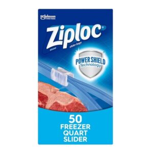 Ziploc Quart Food Storage Freezer Slider Bags, Power Shield Technology for More Durability, 50 Count
